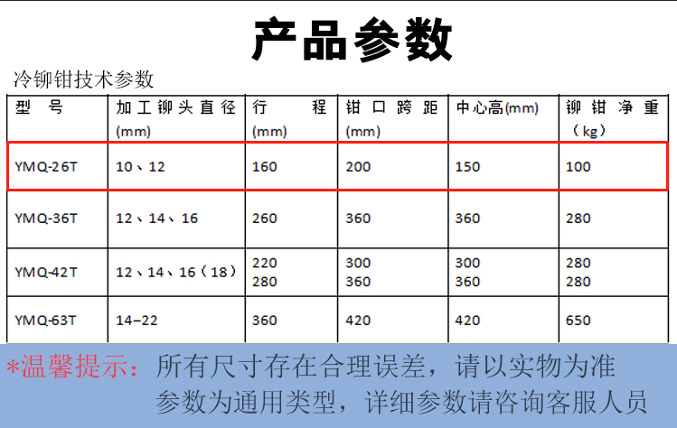 冷鉚鉗技術(shù)參數(shù)