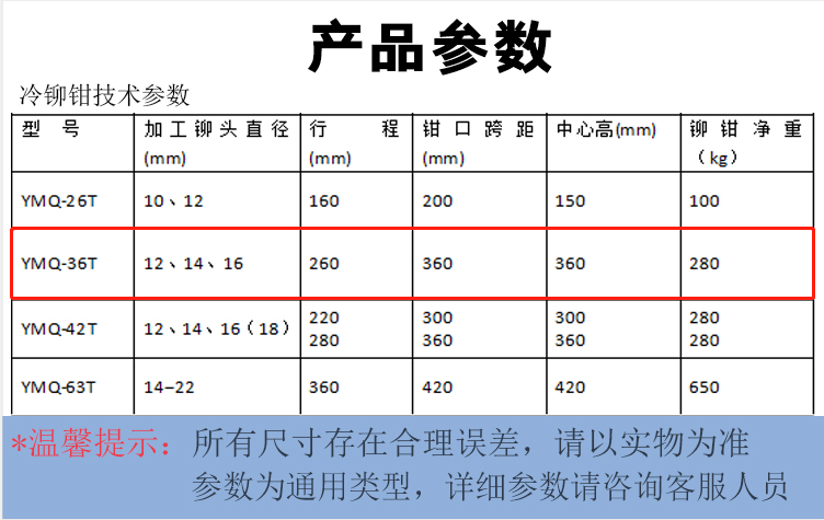 冷鉚鉗技術(shù)參數(shù)